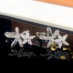 Jewels Galaxy Silver Plated American Diamond Studded Star Shaped Studs Earrings image 2
