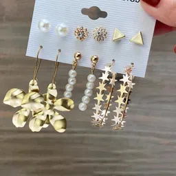 Jewels Galaxy Set Of 6 Gold Plated Contemporary Studs Earrings image 5