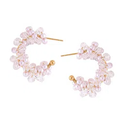 Unwind by Yellow Chimes Women Gold-Plated & White Contemporary Half Hoop Earrings image 2