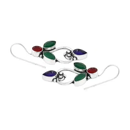 EL REGALO Silver-Plated & Red Contemporary Drop Earrings image 2