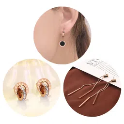 MYKI Pack of 3 Rose Gold-Plated Contemporary Studs Earrings image 2