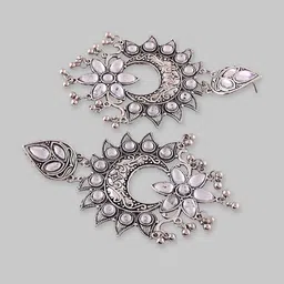 Samridhi DC Silver-Plated Oxidised Contemporary Drop Earrings image 3
