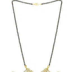 aadita Gold-Plated White & Black AD-Studded & Beaded Mangalsutra With Earrings image 3