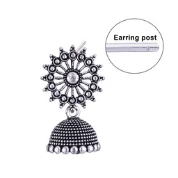 MEENAZ Set Of 3 Silver-Plated Stainless Steel Oxidised Contemporary Jhumkas image 3