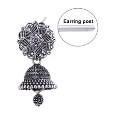 MEENAZ Set Of 3 Silver-Plated Dome Shaped Stainless Steel Jhumkas image 3