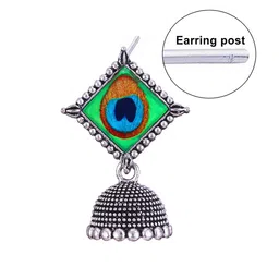 MEENAZ Set Of 4 Silver-Plated Oxidised Peacock Detail Dome Shaped Jhumkas image 3