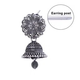 MEENAZ Set Of 3 Silver-Plated Dome Shaped Stainless Steel Jhumkas image 3