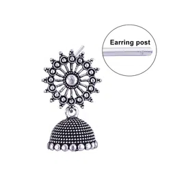 MEENAZ Set Of 4 Silver-Plated Stainless Steel Oxidised Contemporary Jhumkas image 3