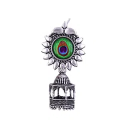 MEENAZ Set Of 2 Silver-Plated Dome Shaped Oxidised Jhumkas image 3