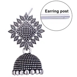 MEENAZ Set Of 4 Silver-Plated Stainless Steel Oxidised Peacock Shaped Jhumkas image 2