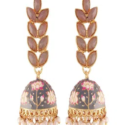 I Jewels Gold-Toned & Grey Dome Shaped Jhumkas Earrings image 4