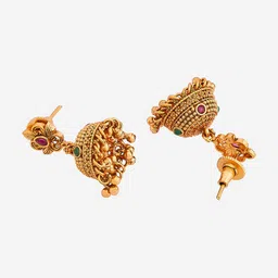 Kushal's Fashion Jewellery Gold Plated Artificial Stones Antique Jhumkas image 2