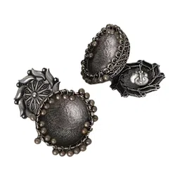 TEEJH Silver-Toned Dome Shaped Jhumkas Earrings image 3