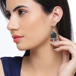 Silvermerc Designs Silver-Toned Oxidised Jhumkas Earrings image 2