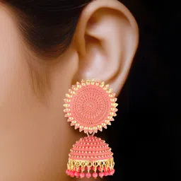 MEENAZ Gold-Plated American Diamond Studded Dome Shaped Jhumkas image 4