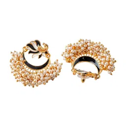 MORKANTH JEWELLERY Black Gold-Toned Pearl Beaded Enamel Peacock Shaped Chandbali Earring image 3