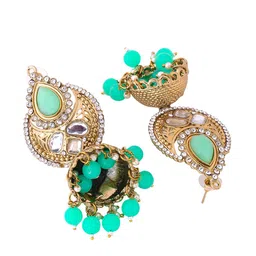 Yellow Chimes Green & Gold-Plated Contemporary Jhumkas Earrings image 3