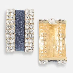 SOHI Gold-Plated Stone-Studded Half Hoop Earrings image 4