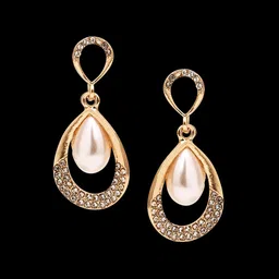 DESTINY JEWELS Gold-Plated Artificial Stones Studded Teardrop Shaped Drop Earrings image 3