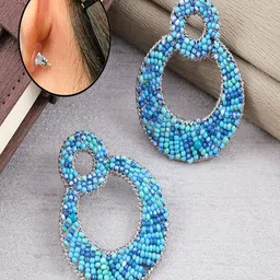 UNIVERSITY TRENDZ Silver-Plated Beaded Classic Drop Earrings image 5