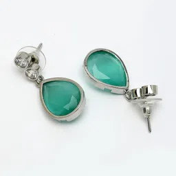 ZENEME Rhodium-Plated American Diamond Studded Teardrop Shaped Drop Earrings image 4