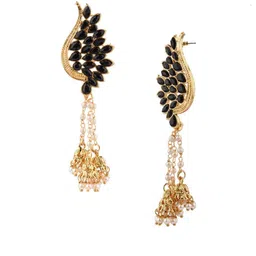 Efulgenz Gold-Plated Crystals Studded Floral Shaped Jhumkas image 3