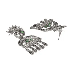 Shining Jewel - By Shivansh Silver Plated Oxidised Cubic Zirconia Studed Drop Earrings image 2