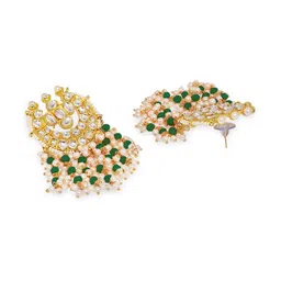 OOMPH Green & Gold-Toned Circular Chandbalis Gold-Plated Earrings image 3
