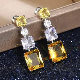 Jewels Galaxy Silver-Plated Geometric Drop Earrings image 2