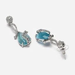 ZENEME Rhodium-Plated AD Studded Contemporary Drop Earrings image 3