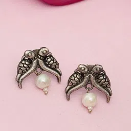 Sangria Silver-Plated Oxidised Artificial Stones and Beads Studs image 4