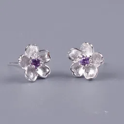 MYKI Silver Plated Floral Shaped Cubic Zirconia Studs image 4