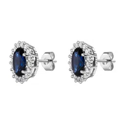 Ornate Jewels Rhodium-Plated Artificial Stones-Studded Oval Studs Earrings image 3