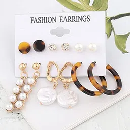 VIEN Set Of 6 Gold-Plated Contemporary Studs & Hoop Earrings image 2