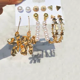 Jewels Galaxy Set Of 6 Gold Plated Contemporary Studs Earrings image 4