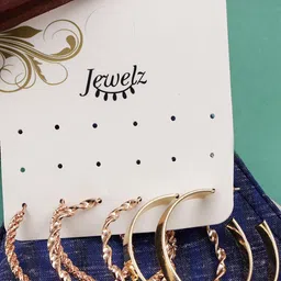 Jewelz Gold-Toned Set of 3 Contemporary Hoop Earrings image 3