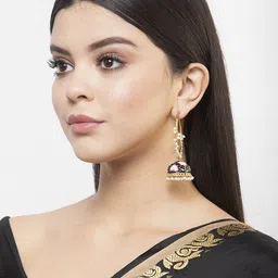 Moedbuille Gold Plated Dome Shaped Jhumkas Earrings image 4