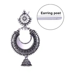 MEENAZ Set Of 3 Stainless Steel Silver Plated Artificial Stones and Beads Studded Earrings image 4