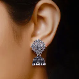 MEENAZ Set Of 4 Silver Plated Stainless Steel Jhumkas image 4