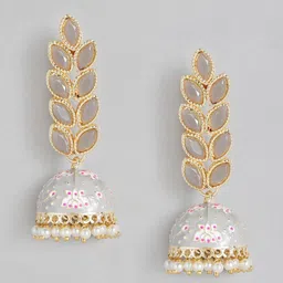 I Jewels Gold-Toned & Grey Dome Shaped Jhumkas Earrings image 3