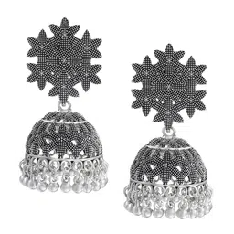 PRIVIU Silver-Plated Oxidised Floral Jhumkas image 2