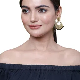 Shining Jewel - By Shivansh Gold-Plated Cubic Zirconia Studded Contemporary Chandbalis image 4