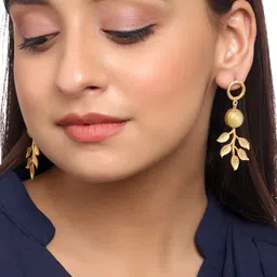CELEBRAVO Brass-Plated Leaf Shaped Drop Earrings image 4