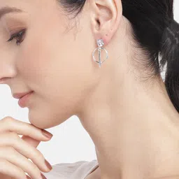 Carlton London Silver Toned Rhodium Plated textured Drop Earrings with dangling Bar image 2