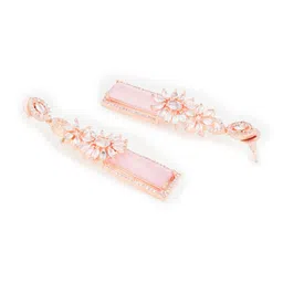ATIBELLE Pink & Rose Gold-Plated American Diamond Studded Contemporary Drop Earrings image 4
