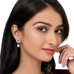 ZINU Rose Gold-Plated White & Pink Floral Drop Earrings image 4