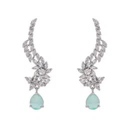 Priyaasi Silver-Plated American Diamond Contemporary Drop Earrings image 4