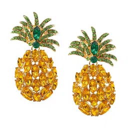 Yellow Chimes Crystal Studded Pineapple Stud Drop Earrings image 2