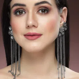 KARATCART Silver Plated Drop Earrings image 2