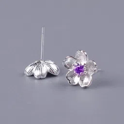 MYKI Silver Plated Floral Shaped Cubic Zirconia Studs image 3